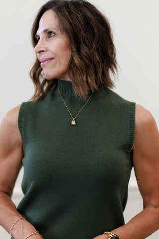 Milio Milano Italian Knit Sleeveless Mock Neck Top in Olive