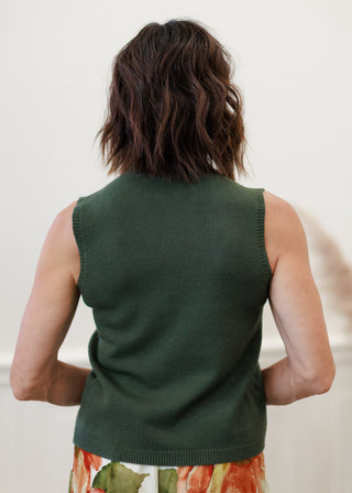 Milio Milano Italian Knit Sleeveless Mock Neck Top in Olive