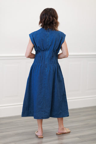 Pleated Denim Midi Dress