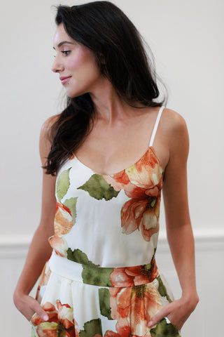 Milio Milano Italian Watercolor Bloomscape Floral Print Adjustable Strap Tank Top