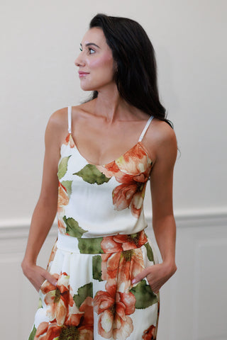 Milio Milano Italian Watercolor Bloomscape Floral Print Adjustable Strap Tank Top