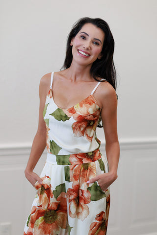Milio Milano Italian Watercolor Bloomscape Floral Print Adjustable Strap Tank Top