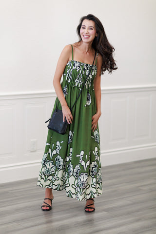 Floral Print Sleeveless Maxi Dress in Green