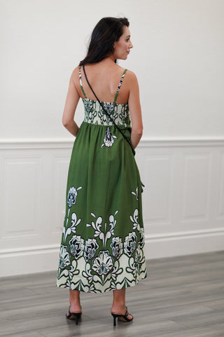 Floral Print Sleeveless Maxi Dress in Green