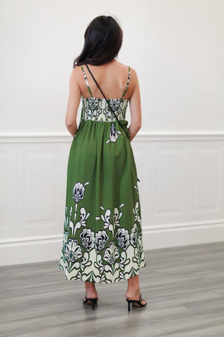 Floral Print Sleeveless Maxi Dress in Green