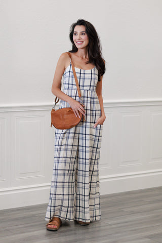 Checker Smocked Back Cami Jumpsuit