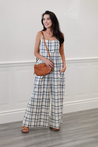 Checker Smocked Back Cami Jumpsuit