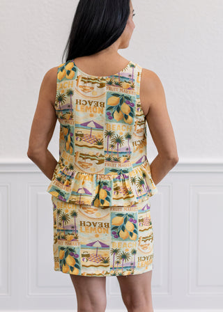 Tropical Lemon Sleeveless Top & Mini Skirt Set