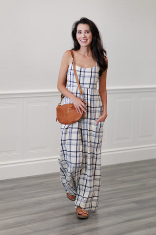 Checker Smocked Back Cami Jumpsuit
