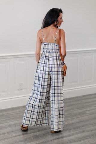 Checker Smocked Back Cami Jumpsuit