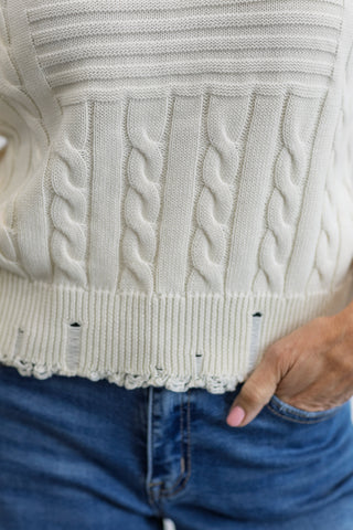 American Flag Motif Knit Top in Ecru