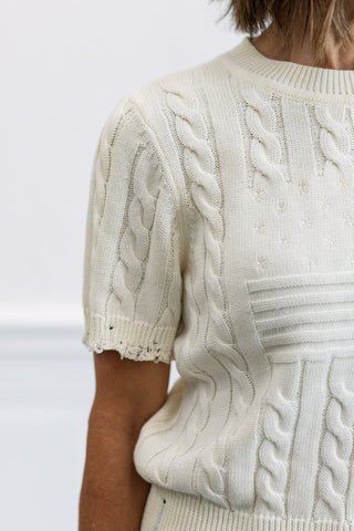 American Flag Motif Knit Top in Ecru