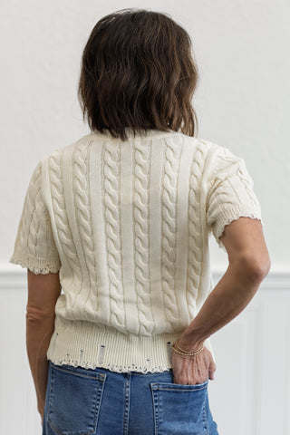 American Flag Motif Knit Top in Ecru