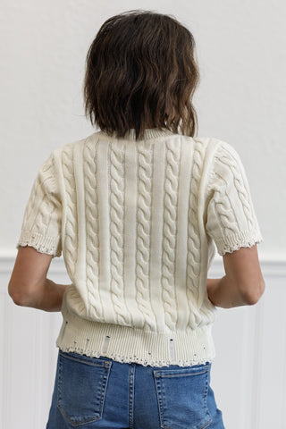American Flag Motif Knit Top in Ecru