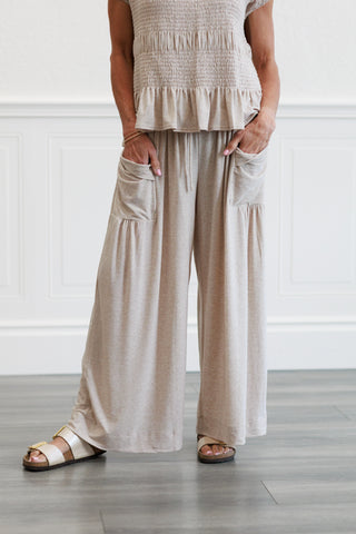 Smocked Waist Knit Pants in Taupe