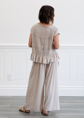 Smocked Waist Knit Pants in Taupe