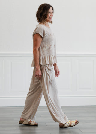 Smocked Waist Knit Pants in Taupe