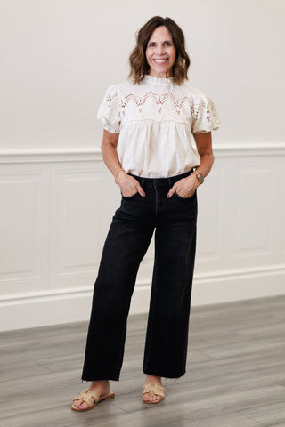 Aileah High Rise Clean Cut Raw Hem Crop Slim Wide Jeans | Vervet