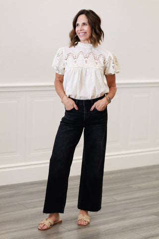 Aileah High Rise Clean Cut Raw Hem Crop Slim Wide Jeans | Vervet