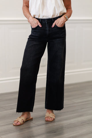 Aileah High Rise Clean Cut Raw Hem Crop Slim Wide Jeans | Vervet