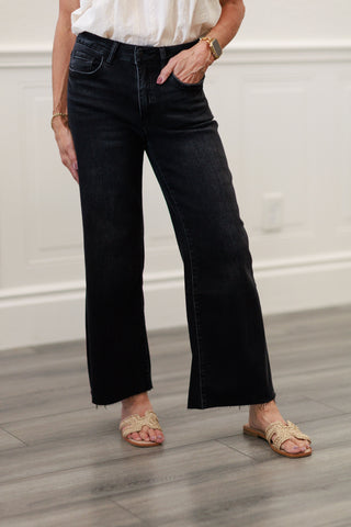 Aileah High Rise Clean Cut Raw Hem Crop Slim Wide Jeans | Vervet