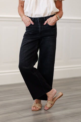 Aileah High Rise Clean Cut Raw Hem Crop Slim Wide Jeans | Vervet