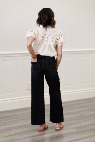 Aileah High Rise Clean Cut Raw Hem Crop Slim Wide Jeans | Vervet