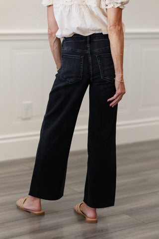 Aileah High Rise Clean Cut Raw Hem Crop Slim Wide Jeans | Vervet