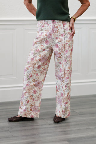 Floral Print Denim Pants with Seam Detail – Denim Pants by Entro