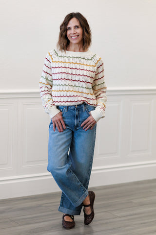 Artisan Multi-Color Crochet Scallop Sweater