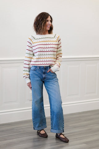 Artisan Multi-Color Crochet Scallop Sweater