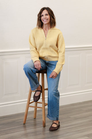 Wool Blend Zip-Up Sweater Jacket in Banana