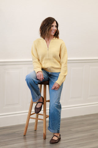 Wool Blend Zip-Up Sweater Jacket in Banana