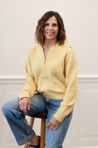 Wool Blend Zip-Up Sweater Jacket in Banana