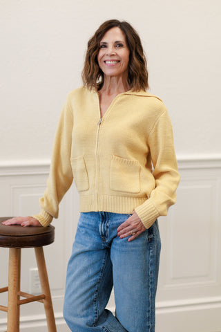 Wool Blend Zip-Up Sweater Jacket in Banana