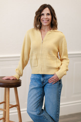 Wool Blend Zip-Up Sweater Jacket in Banana