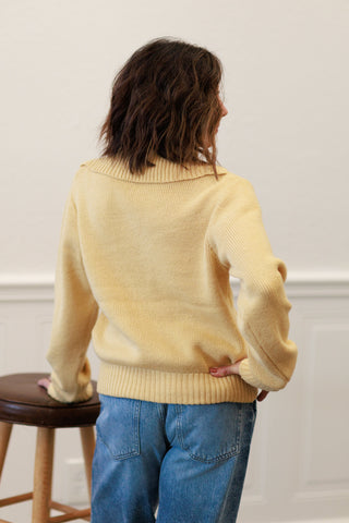 Wool Blend Zip-Up Sweater Jacket in Banana
