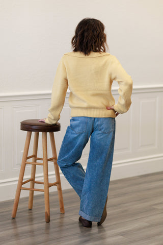 Wool Blend Zip-Up Sweater Jacket in Banana
