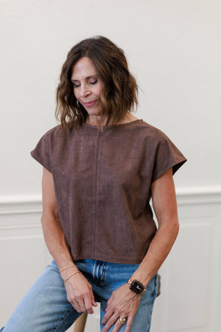 Faux Suede Crop Top in Red Bean – Women's Cropped Top by MIOU MUSE