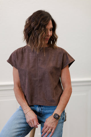 Faux Suede Crop Top in Red Bean – Women's Cropped Top by MIOU MUSE