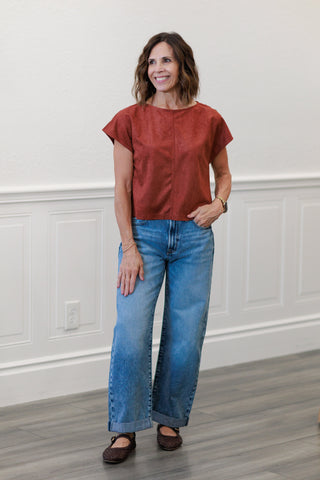 Faux Suede Crop Top in Rust – Women's Cropped Top by MIOU MUSE