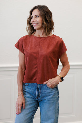 Faux Suede Crop Top in Rust – Women's Cropped Top by MIOU MUSE