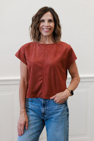 Faux Suede Crop Top in Rust – Women's Cropped Top by MIOU MUSE