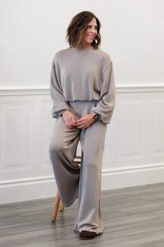 High-Waist Pleated Wide Leg Palazzo Pants in Ash