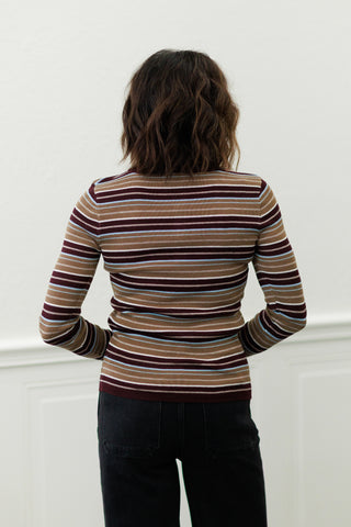 Multi-Stripe Fine Knit Henley Sweatshirt