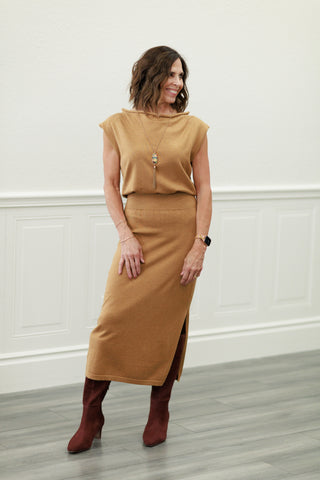 Sleeveless Sweater Dress in Camel