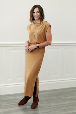 Sleeveless Sweater Dress in Camel