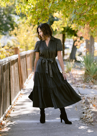 Tiered Faux Suede Midi Dress in Olive – Women's Midi Dress by Elan