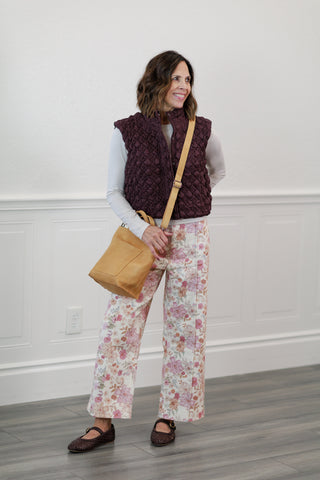 Textured Diamond Quilted Nylon Vest in Cherry Lacquer