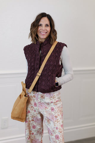 Textured Diamond Quilted Nylon Vest in Cherry Lacquer